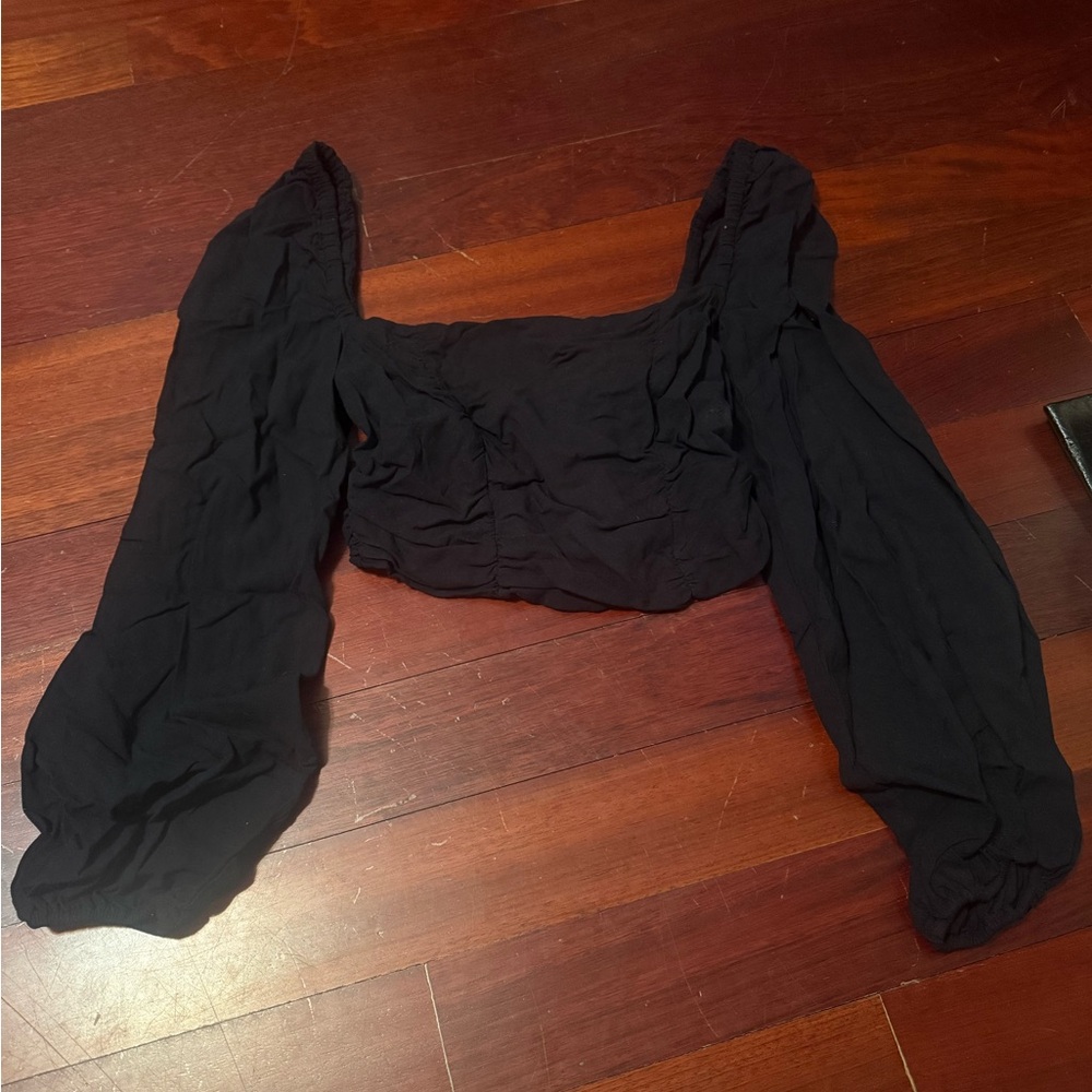 Urban Outfitters Black Ruched Crop Blouse